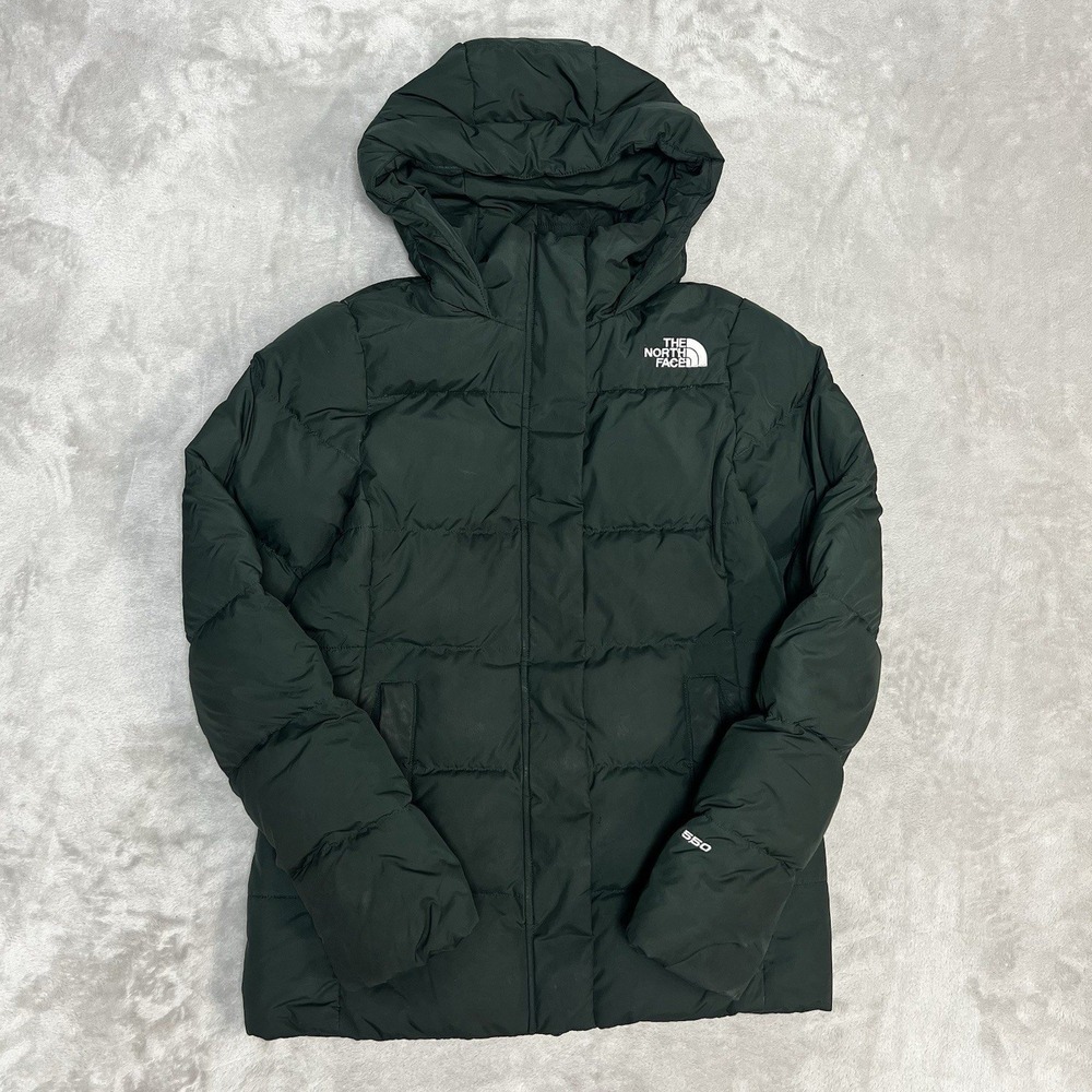 The North Face Gotham Coat Women's Sz Small Green 550 Down Hooded Full Zip Parka